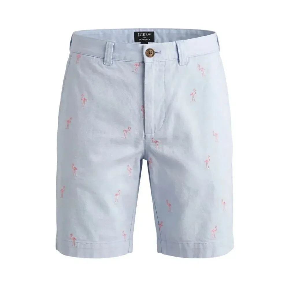 J.Crew Gramercy Chino Shorts Light Blue Flamingo Print Vacation Preppy Novelty
